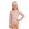 thumbnail image 1 of REDARER Toddler Girls Long Sleeve Rash Guard Swimsuit Cherry Print Ruffle Hem Front Zipper With Sun Hat,5-6 Years, 1 of 4
