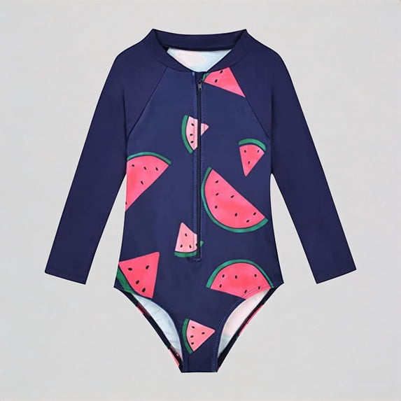 REDARER Toddler Girls One-Piece Rash Guard Swimsuit: Floral Print, Long-Sleeve & Zipper Design – UPF 50+ Summer Beach Bathing Swimwear,6-7 Years