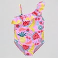 thumbnail image 1 of REDARER Toddler Girls One-Piece Swimsuit: Fruit Print, One-Shoulder Ruffled Trim – Cheerful Summer Beach Bathing Swimwear,4-5 Years, 1 of 7
