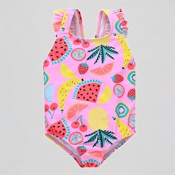 REDARER Toddler Girls One-Piece Swimsuit: Fruit Print, Ruffled Strap Design – Summer Beach Bathing Swimwear,6-9 Months