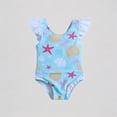 thumbnail image 1 of REDARER Toddler Girls One-Piece Swimsuit: Ocean Print, Ruffled Sleeve Design – Fresh Summer Beach Bathing Swimwear,3-6 Months, 1 of 6