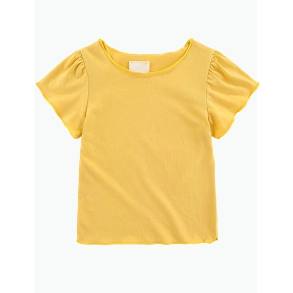 REDARER Toddler Girls Puff Sleeve Lettuce Edge Tee Solid Casual Summer Basic Top,4-5 Years