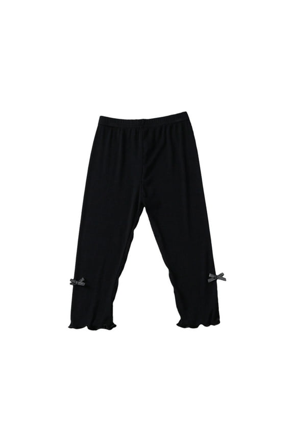 Toddler Girls' Ribbed Capri Leggings Ruffled with Bow Detail Soft Summer Bottoms,6-7 Years