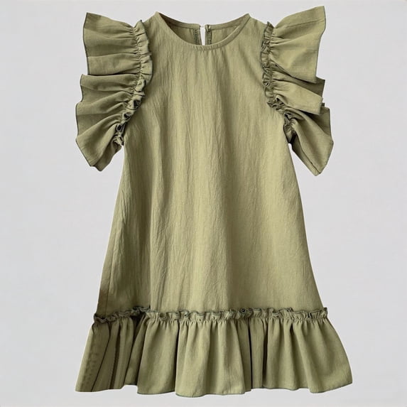 REDARER Toddler Girls' Ruffle Dress, Summer Cotton Loose Fit Princess Dress, Flutter Sleeve Dress for Kids,12-24 Months