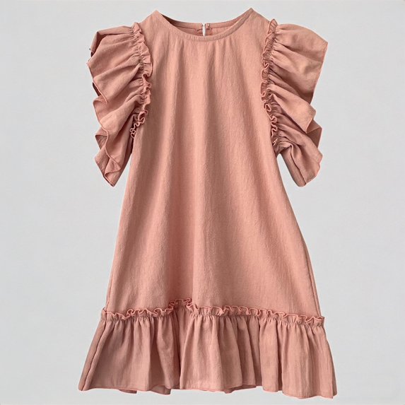 REDARER Toddler Girls' Ruffle Dress, Summer Cotton Loose Fit Princess Dress, Flutter Sleeve Dress for Kids,12-24 Months