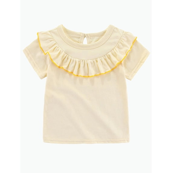 REDARER Toddler Girls Ruffle Short Sleeve T-Shirt Solid Crew Neck Casual Daily Top,4-5 Years