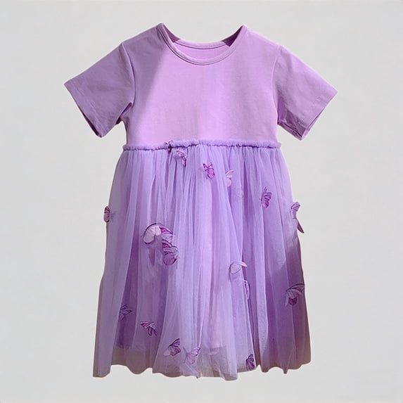 REDARER Toddler Girls' Short Sleeve Tulle Dress, 3D Butterfly Applique Princess Dress, Summer Casual Party Dress for Kids,1-2 Years