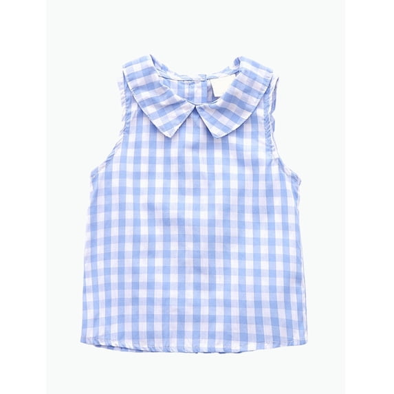 REDARER Toddler Girls Sleeveless Gingham Flutter Collar Tank Top Casual Summer Daily Wear,12-18 Months
