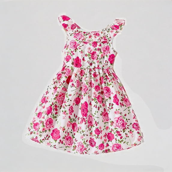 REDARER Toddler Girls' Watercolor Floral Flutter Sleeve Dress with Smocked Waist Summer Beach Sundress,3-4 Years