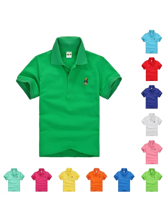 Toddler Kids Short Sleeve Polo Cute Embroidery Soft Loose Summer School Casual Tops School Uniform,6-12 Months