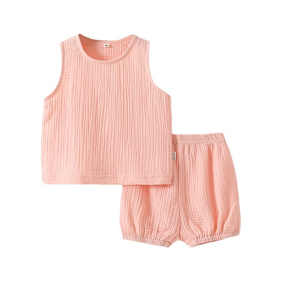 REDARER Toddler Soft Playwear, Muslin Tank Top & Elastic Shorts, 2-Piece Breathable Summer Outfit,0-3 Months