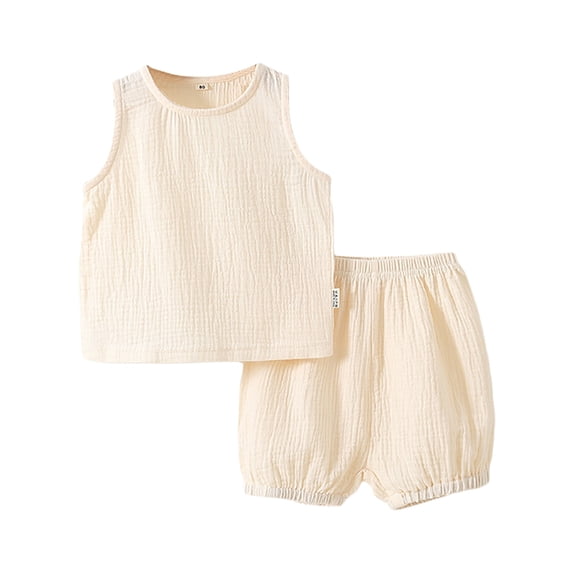 REDARER Toddler Soft Playwear, Muslin Tank Top & Elastic Shorts, 2-Piece Breathable Summer Outfit,0-3 Months