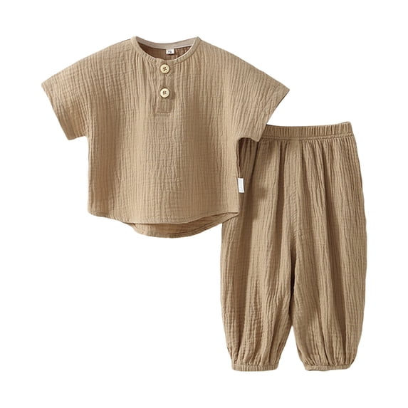 REDARER Toddler Unisex 2-Piece Outfit, Breathable Muslin Top & Pants, Soft Summer Loungewear Pajama Set,0-3 Months