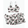 thumbnail image 1 of REDARER Tree Geometric Print 3 Piece Swimsuit Set, Ruffle Hem Bikini with Cover Up Skirt for Big Kids & Tweens Girls,9-10 Years, 1 of 4