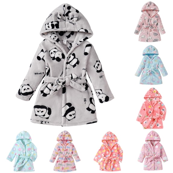 REDARER Unisex Hooded Bathrobe Animal Ear Decor Belted Long Sleeve Floral Heart Cartoon Plush Warm Bath Home Sleep Loungewear,12-24 Months