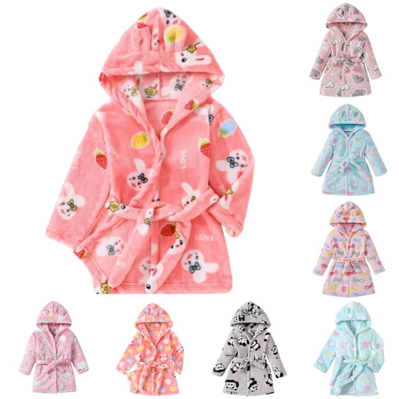 REDARER Unisex Hooded Bathrobe Animal Ear Decor Belted Long Sleeve Floral Heart Cartoon Plush Warm Bath Home Sleep Loungewear,5-6 Years