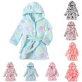 thumbnail image 1 of REDARER Unisex Hooded Bathrobe Animal Ear Decor Belted Long Sleeve Floral Heart Cartoon Plush Warm Bath Home Sleep Loungewear,7-8 Years, 1 of 9