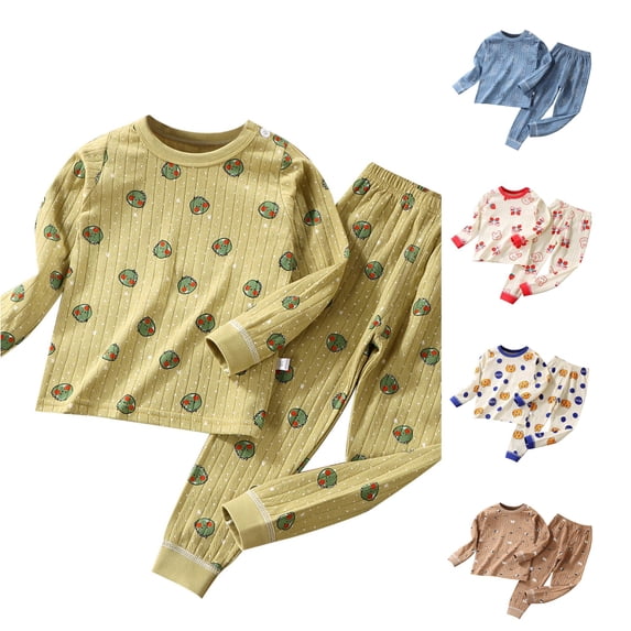 REDARER Unisex Kids 2 Piece Sleep Set Double Layer Pure Cotton Bear Print Crew Neck Long Sleeve Warm Loungewear Pajamas Homewear,12-18 Months
