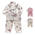 thumbnail image 1 of REDARER Unisex Kids 2 Piece Sleep Set Silky Satin Notch Collar Button Down Cartoon Star Print Long Pants Loungewear Pajamas Sleepwear,3-4 Years, 1 of 6