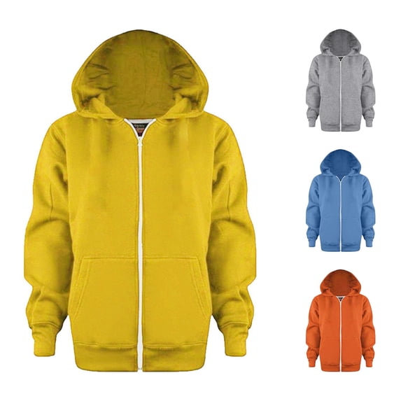 REDARER Unisex Kids Solid Full Zip Up Hoodie Long Sleeve Front Kangaroo Pocket Soft Casual Sweatshirt Outer Coat,11-12 Years