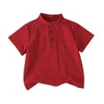 thumbnail image 1 of REDARER Unisex Toddler Stand Collar Shirt - with Pocket Button Solid Color Gentleman Style Short Sleeve Summer Beach Holiday Casual Top,3-4 Years, 1 of 4
