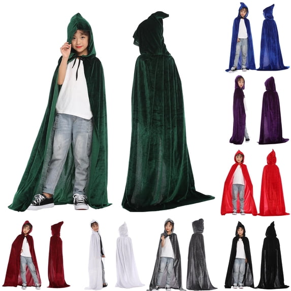 REDARER Velvet Hooded Cape Pointed Hat Design Front Tie Long Cloak Accessory for Halloween Vampire Themed Party Cosplay Stage Dress Up Outfit,14-17 Years