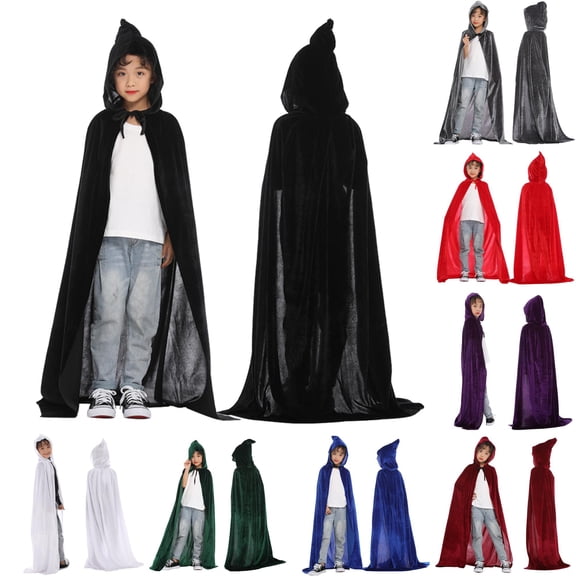 REDARER Velvet Hooded Cape Pointed Hat Design Front Tie Long Cloak Accessory for Halloween Vampire Themed Party Cosplay Stage Dress Up Outfit,8-11 Years