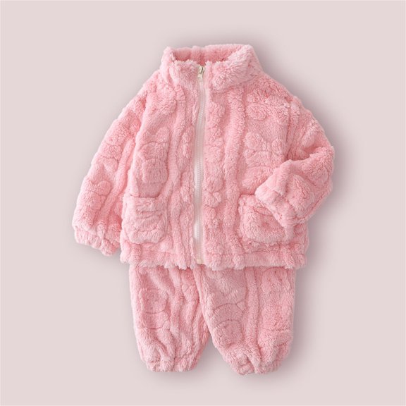 REDARER Winter Boys Outfits Two Piece Cozy Long Sleeve Loungewear with Bear Jacquard Pattern Soft Pajamas for Kids Homewear Holiday Outfit,Size:12-18 Months