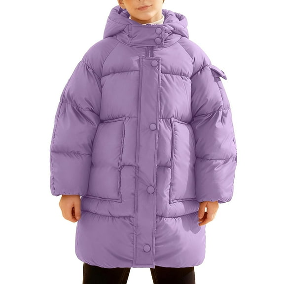 REDARER Winter Girls Hooded Long Down Coat Thickened Warm Padded Jacket Outerwear for Cold Weather and Comfort,Size:8-9 Years