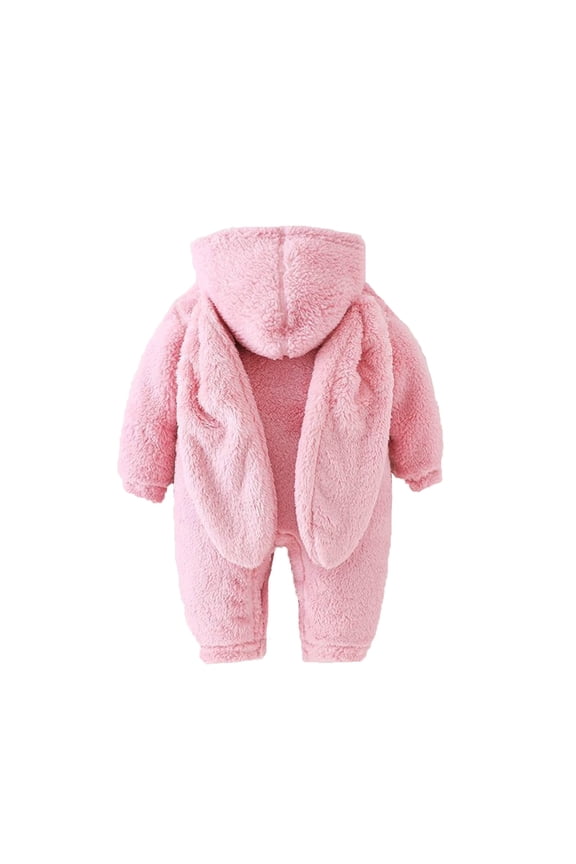 Winter Warm Teddy Baby Bodysuit with Hood Long Ears Bunny Jumpsuit Outfit for Girls and Boys Romper,Size:0-3 Months