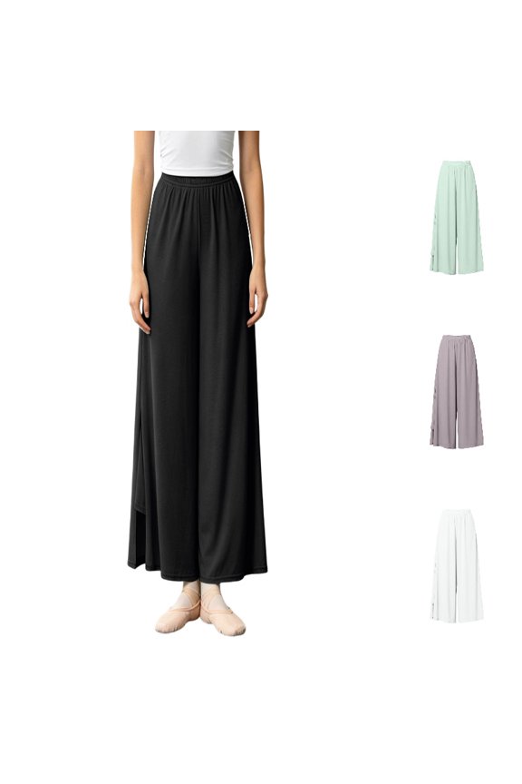 Women's Ballet Dance Wide Leg Pants Elastic Waist Side Slit Loose Fit Elegant Practice Trousers,M