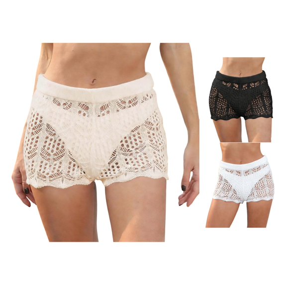 REDARER Womens Crochet Lace Cover Up Shorts High Waist for Summer Beach and Bikini Swimwear,XL
