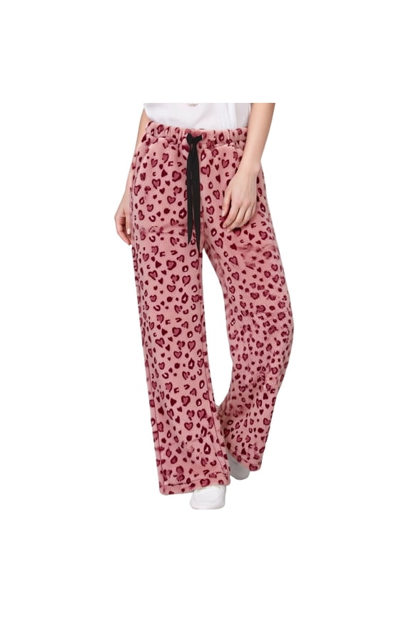 Womens Heart Print Wide Leg Pants Elastic Drawstring Waist Soft Loungewear,XL