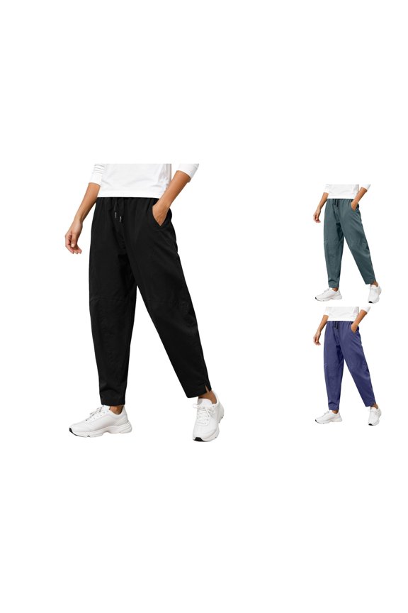 Womens Loose Fit Harem Pants Elastic Waist Drawstring Pure Color Casual Ankle Trousers,M