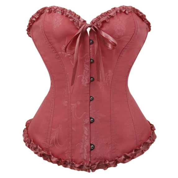 REDARER Womens Vintage Ruffled Corset Top Strapless Waist Cincher Jacquard Bustier for Party Cosplay Dress Up,L
