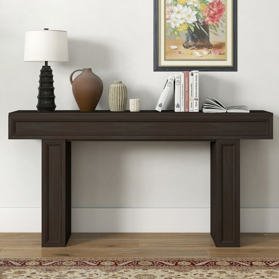 REDAYFUR 63" Long Console Table, Wooden Sofa Table Behind The Couch, Entryway Table for Entrance, Hallway, Living Room-Cherry