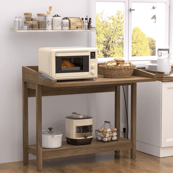 REDAYFUR Expandable Console Table with Outlet, Sofa Table with Charging Station, Foldable Entry Table,Hallway Table, Couch Table Behind Sofa for Living Room | Brown