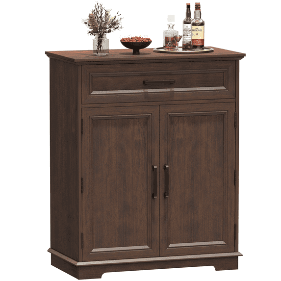 REDAYFUR Kitchen Storage Cabinet with Drawer, Buffet Cabinet with Storable Door, Modern Floor Sideboard, Freestanding Cabinet for Living Room, Entryway, Dining Room | Cherry