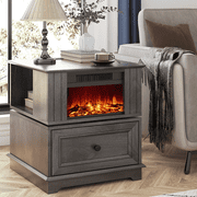 REDAYFUR Rotating End Table with 13" Electric Fireplace Screens, Side Table with Fast Charging Station, 1400W Fireplace Wooden Side Table for Living Room|Bedroo