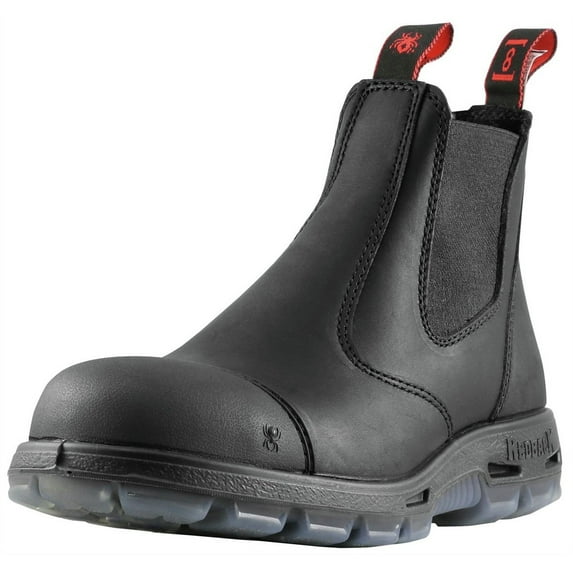 REDBACK BOOTS USA USBBKSC12 Easy Escape HD 6 in. Slip-On Steel Toe Boots with Scuff Cap - Size 13 US/Size 12 UK, Black