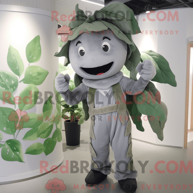 REDBROKOLY mascot character of a Gray Beanstalk dressed with a Jumpsuit and Headbands