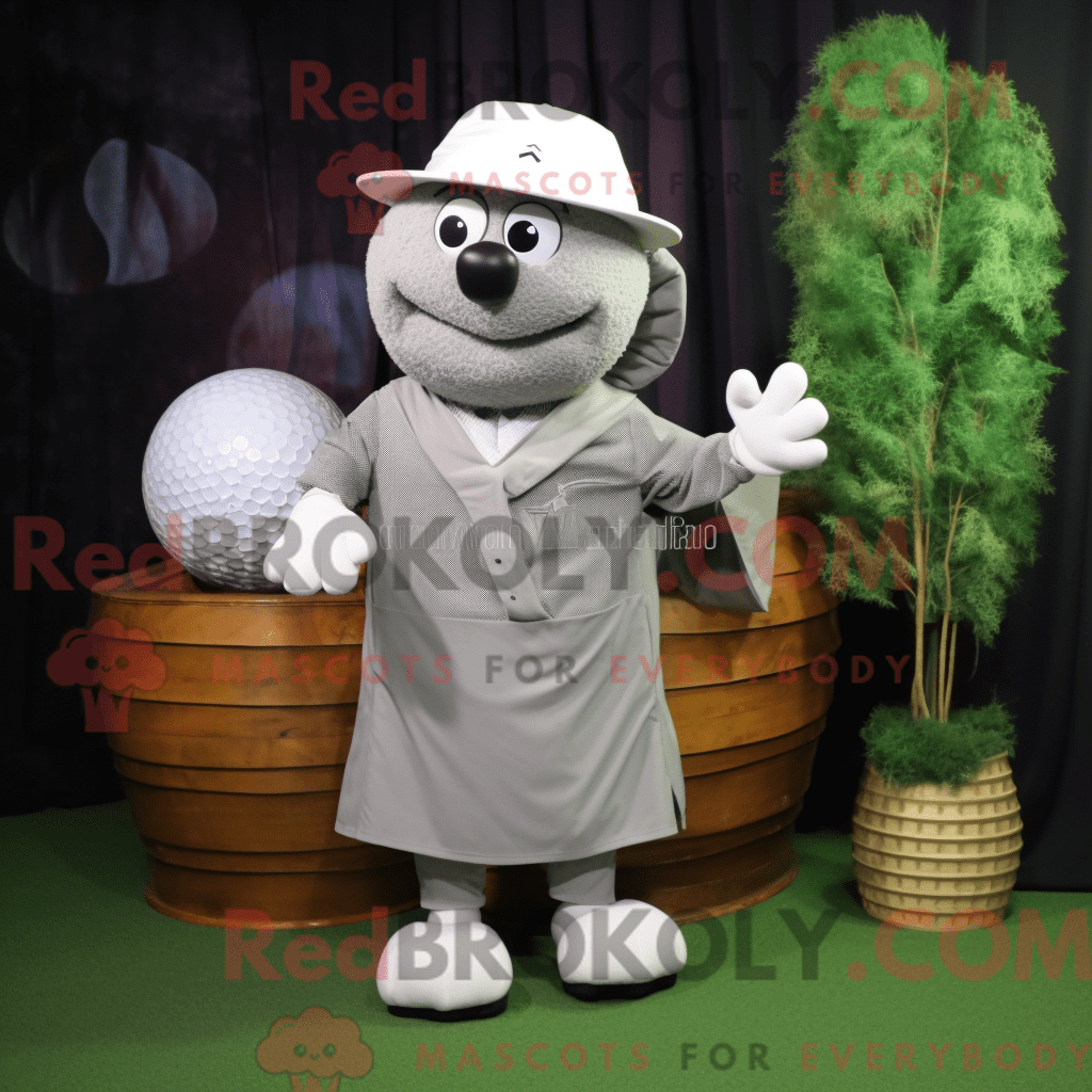 REDBROKOLY mascot character of a Gray Golf Ball dressed with a Cargo ...