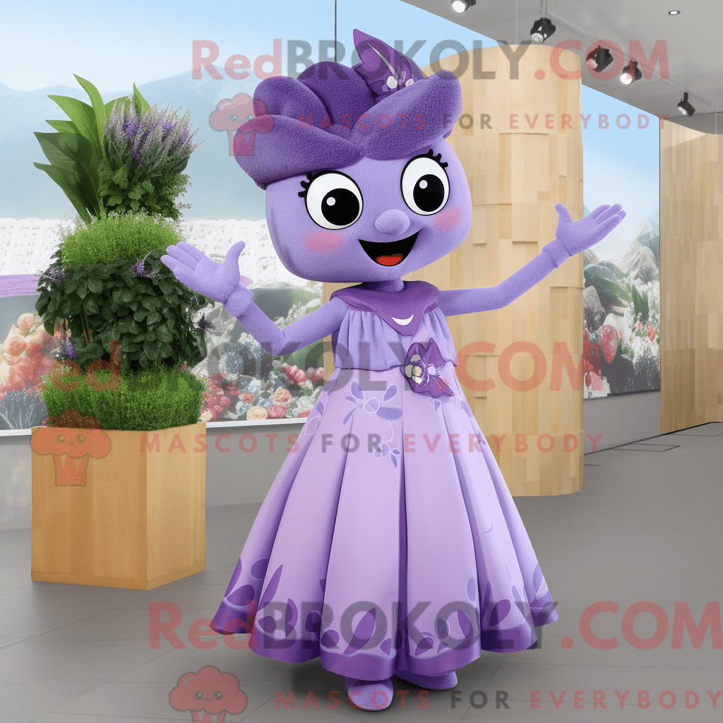 REDBROKOLY mascot character of a Lavender Cherry dressed with a Maxi ...
