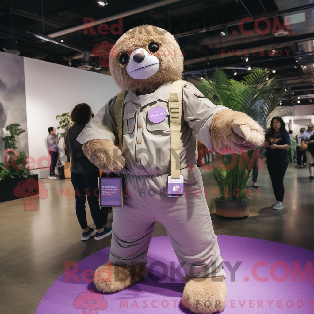 REDBROKOLY mascot character of a Lavender Giant Sloth dressed with a ...
