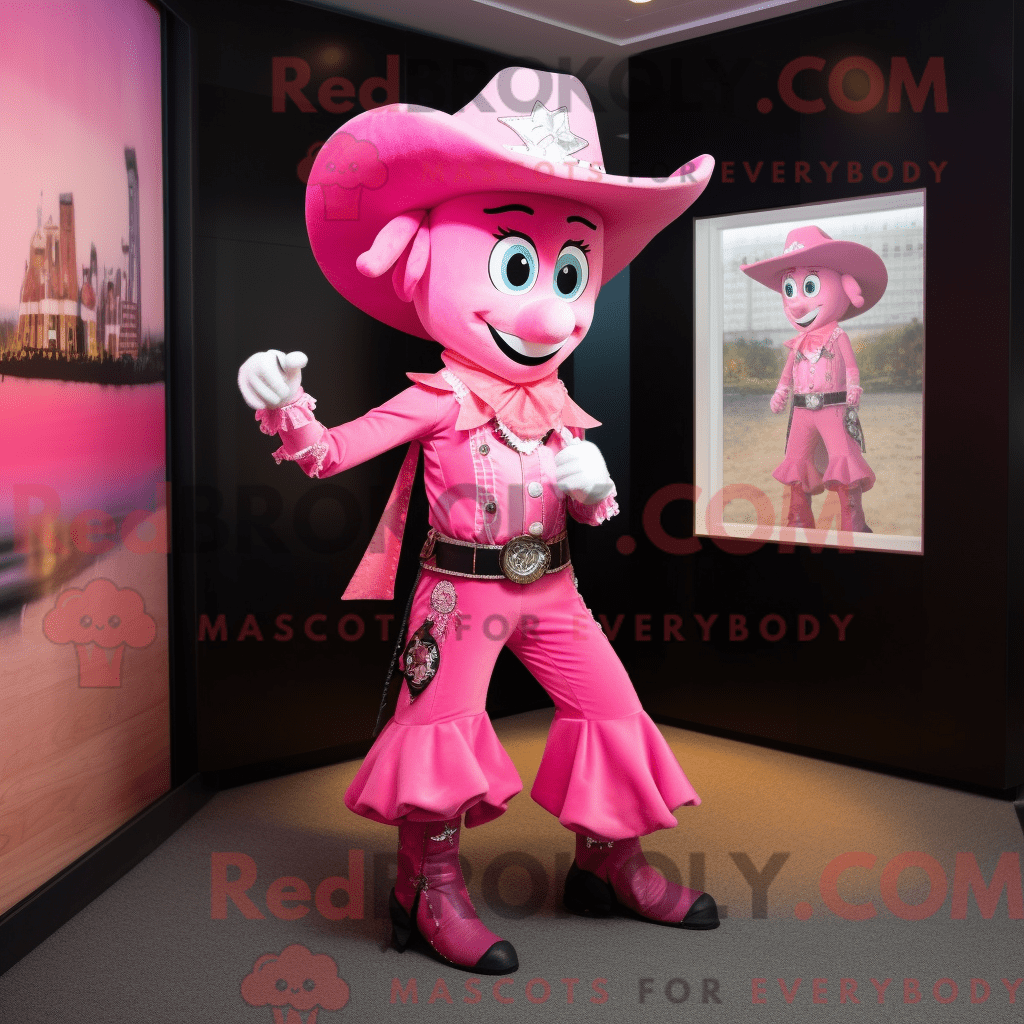 REDBROKOLY mascot character of a Pink Cowboy dressed with a Mini Skirt ...