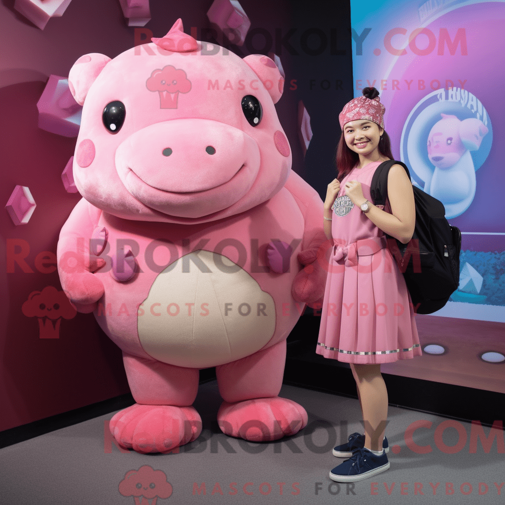 REDBROKOLY mascot character of a Pink Glyptodon dressed with a Mini ...