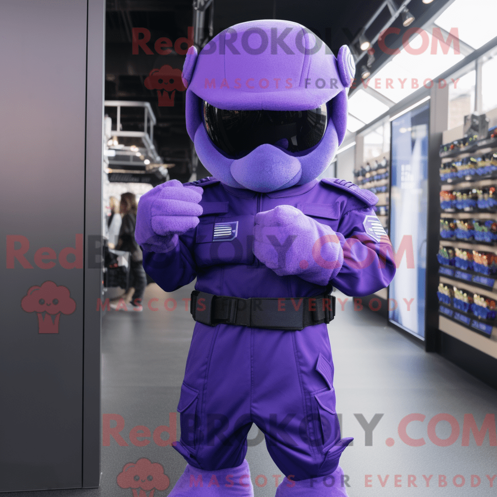 REDBROKOLY mascot character of a Purple Air Force Soldier dressed with ...