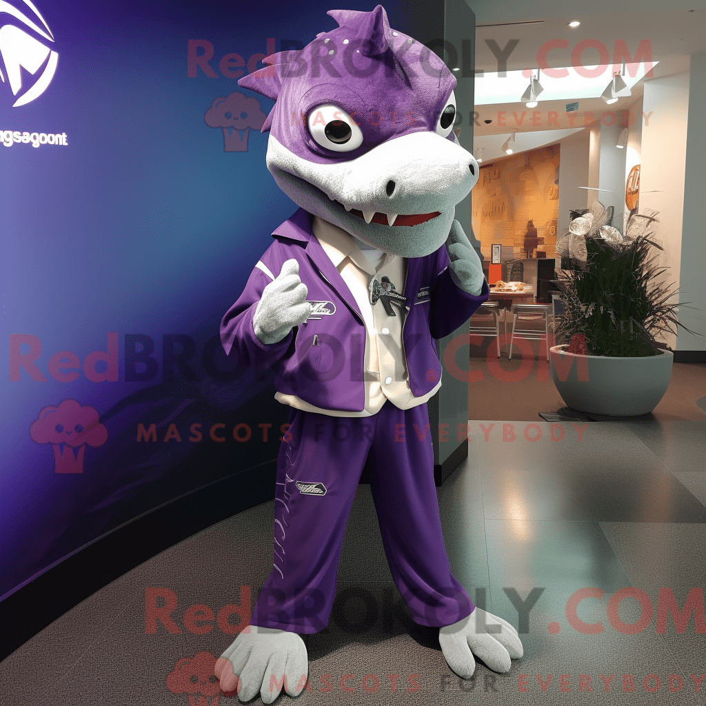 REDBROKOLY mascot character of a Purple Barracuda dressed with a Dress ...