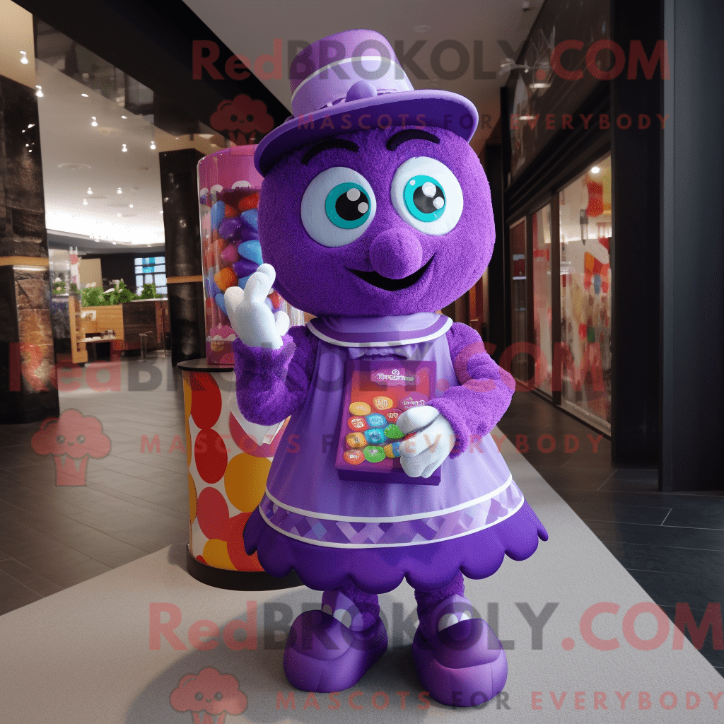 REDBROKOLY mascot character of a Purple Candy dressed with a Blouse and ...