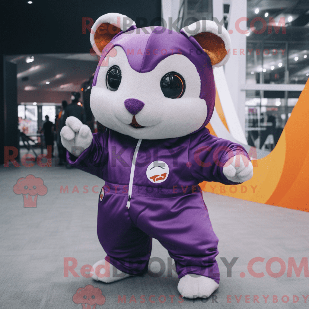 REDBROKOLY mascot character of a Purple Hamster dressed with a Jumpsuit ...